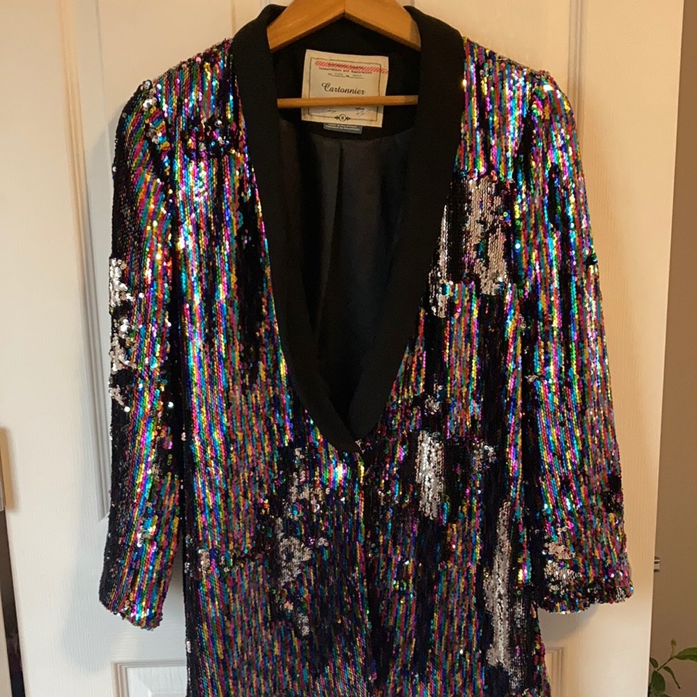 Anthropologie Rainbow/Silver Sequined Blazer - Color Changing! Oversized M